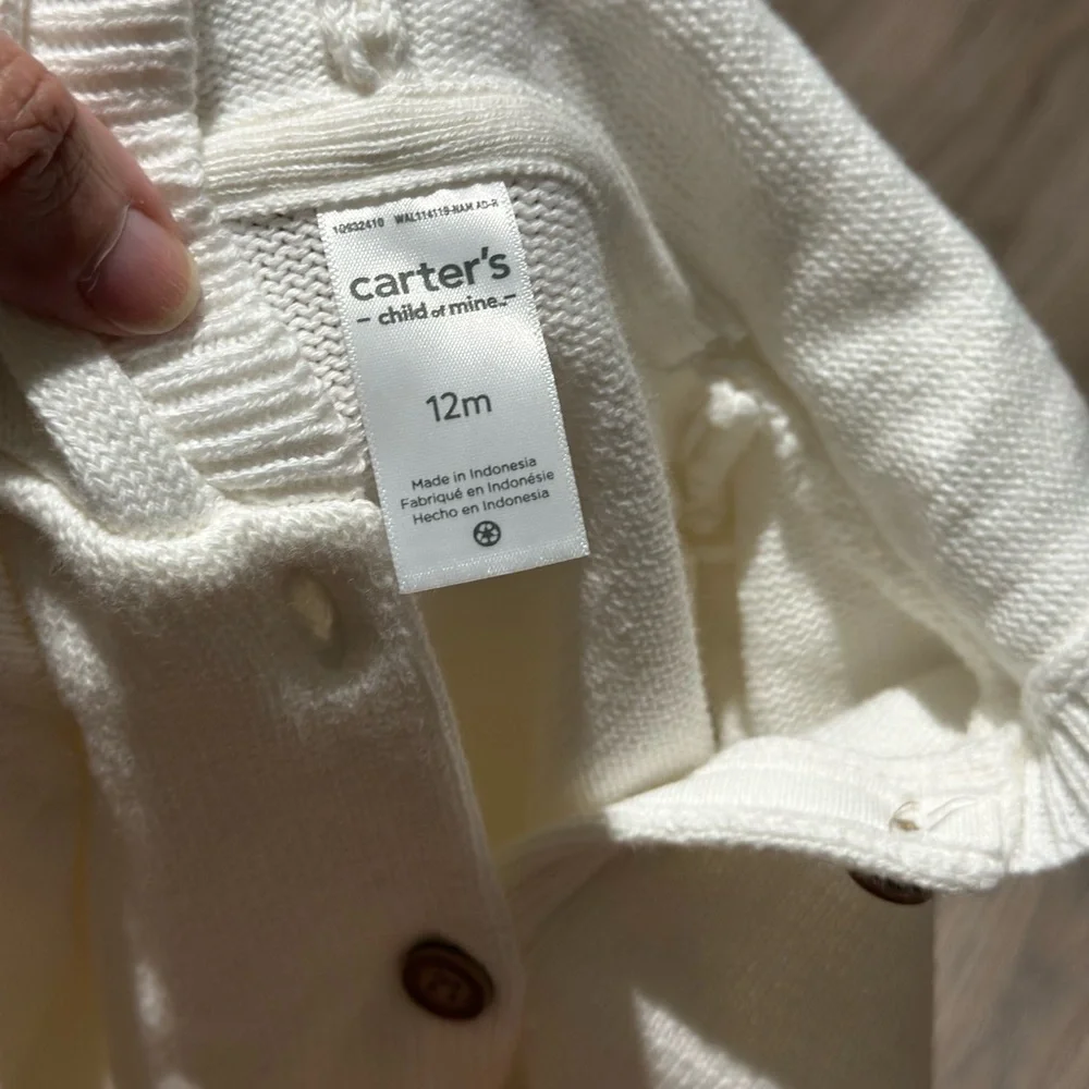 Carter's Hooded Animal Ears White Knit Hooded Baby Sweater